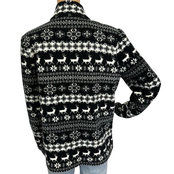 Talbots Winter Fair Isle Half Zip Mockneck Fleece Pullover Black Petite Size LP - Picture 5 of 10